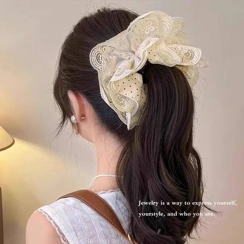 

Korean Lace Edge Large Intestine Scrunchie For Women Girls Sweet Hair Tie Rubber Band Large Hair Band Fashion Hair Accessories