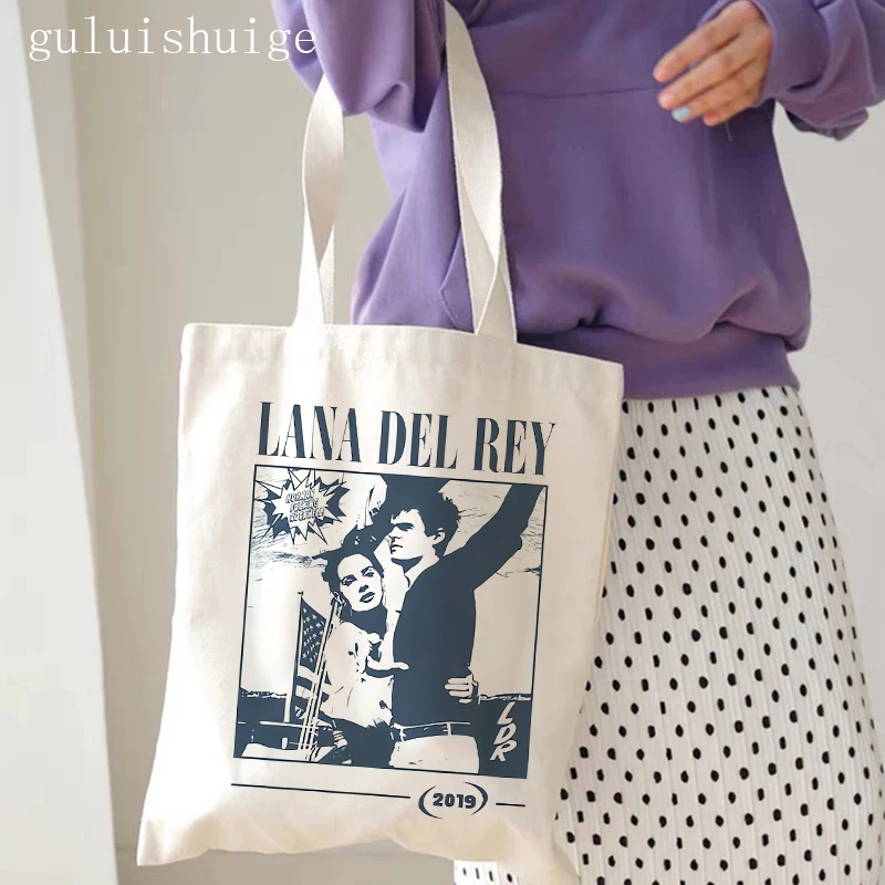 Shopping Bag Lana Del Rey Ldr Graphic Tote Harajuku Shopper Bag Women Canvas Shoulder Bag Female Anime Manga  Eco Large-capacity