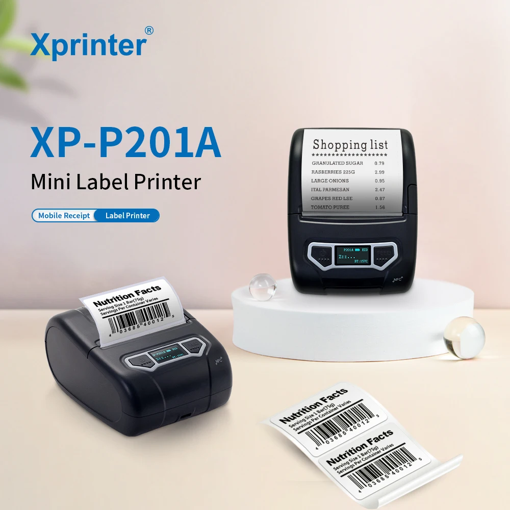 Xprinter XP-P201A Thermal Label Printer 48mm Mini Thermal Printer Portable Blue Tooth Thermal Sticker Label Portable Printer