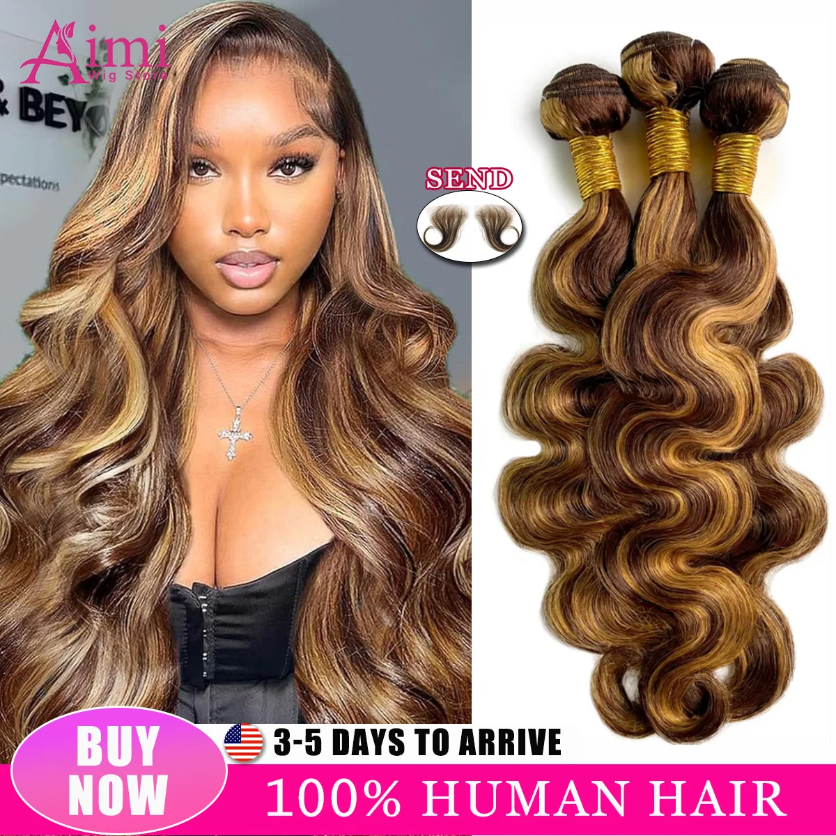 30인치 16A 하이라이트 4/27 바디 웨이브 번들 인모 100% 미가공 염색 모발 4/5개 묶음 여성용 더블 웨프트 연장