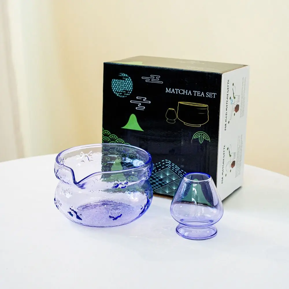 وعاء ماتشا زجاجي جديد مع فوهة صب طقم شاي ياباني أوعية شاي وردية قابلة لإعادة الاستخدام لمحبي الشاي #2
