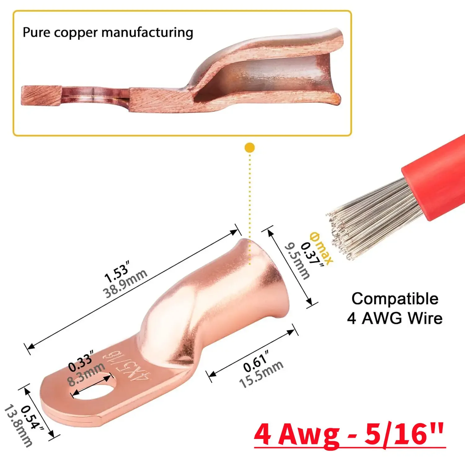 10 قطعة موصلات طرفية نحاسية، AWG 2 4 6 8 1/0 2/0 حلقة العروة مع أنابيب الانكماش 10 عروات كابل البطارية، مع 10 أنابيب يتقلص #5