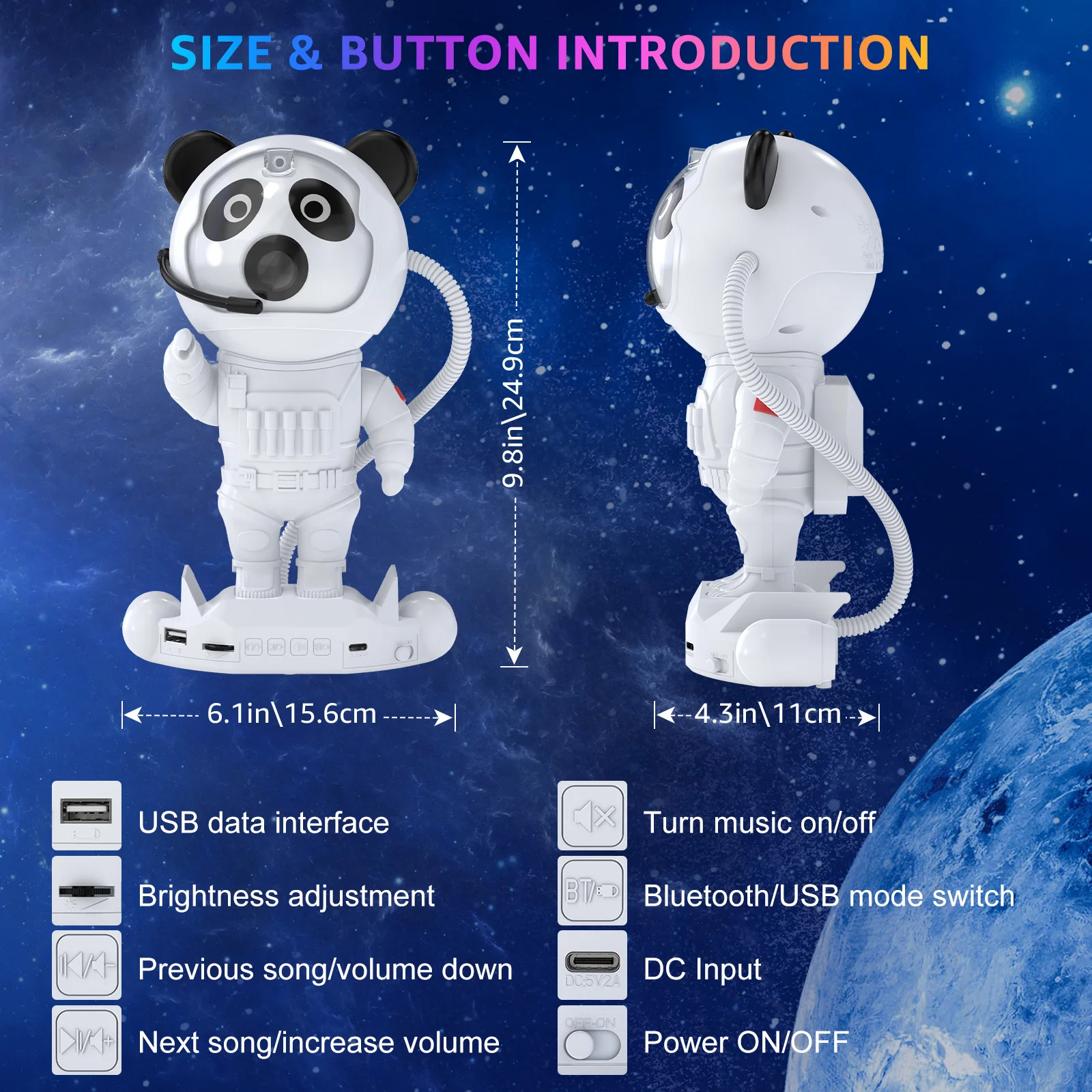 U' King-Astronaut Musical Galaxy Projetor com Bluetooth Player, Controle Remoto para Quarto, Decoração do Quarto Infantil, Luzes de Festa, Presentes