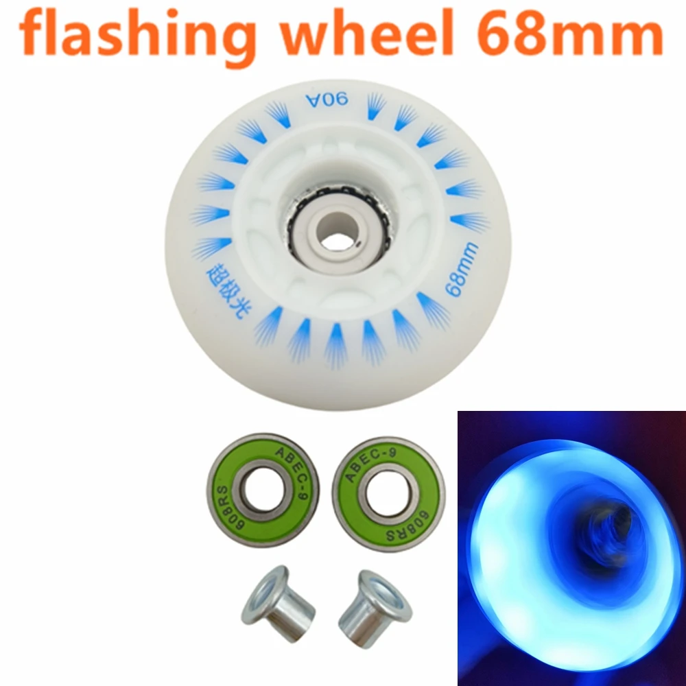 

Free shipping inline skate wheel flashing 68mm 90a abec-9 bearing 8pcs/lot