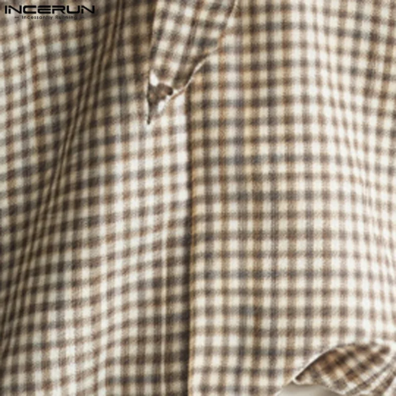 Handsome Well Fitting Tops INCERUN New Men\'s Twisted Plaid Pattern Shirts Summer Fashionable Hot Sale Short Sleeved Blouse S-5XL