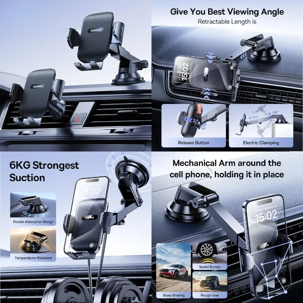 

ftvae Car Phone Holder Sucker for Dashboard Windshield Mobile Car Cell Phone Holder Clamp For iPhone Pro Xiaomi Huawei Samsung