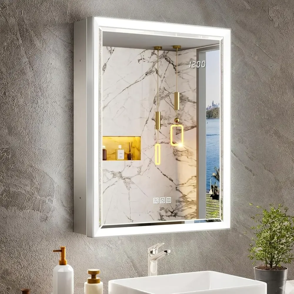 Illuminated Beveled Mirror Medicine Cabinet, 20x26, Recessed or Surface Mount, LED Lighted, Sensor Activated, Dimmable, with Out