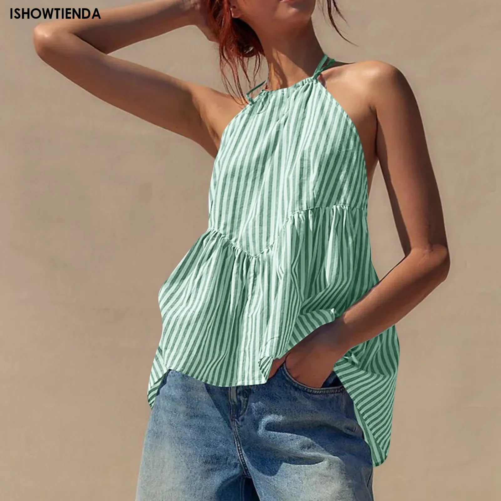 

New Summer Tanks Fashion Women Halter Vest Y2k Striped Tanks Vest Slim Fit Streetwear Vest Top Backless Y2k Crop Top Tank