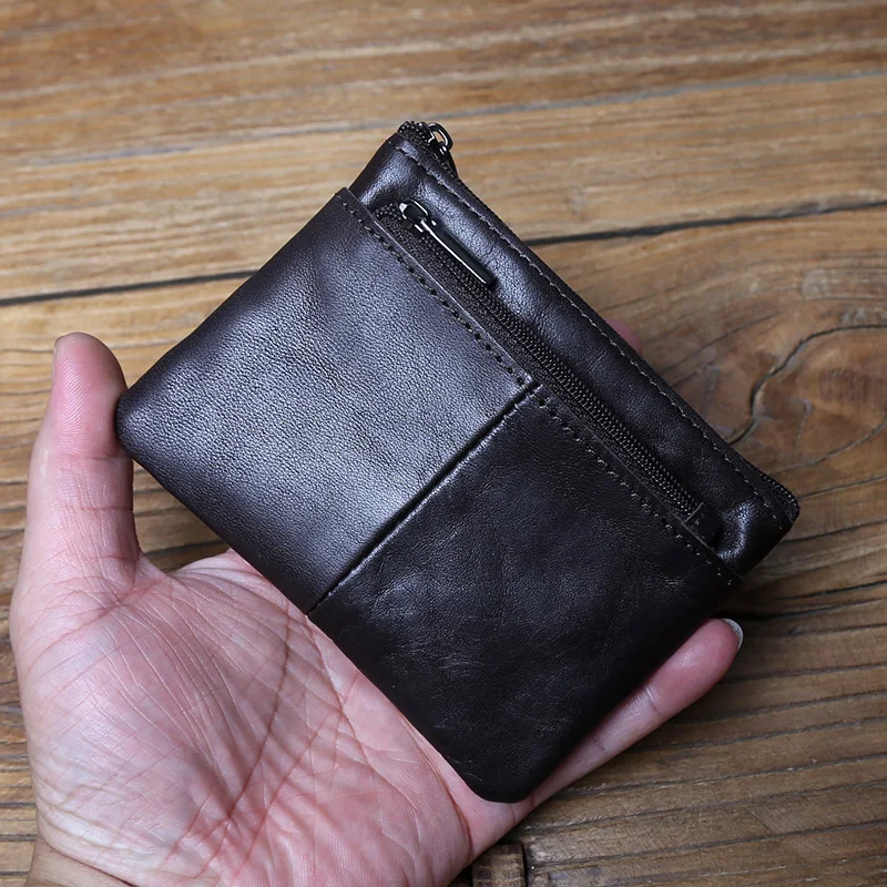 NZPJ Vintage Echtes Leder Herren Null Brieftasche Natürliches Rindsleder Reißverschluss Schlüsseltasche Damen Bankkartentasche Mini Münztasche Kartenhalter – Detail 12
