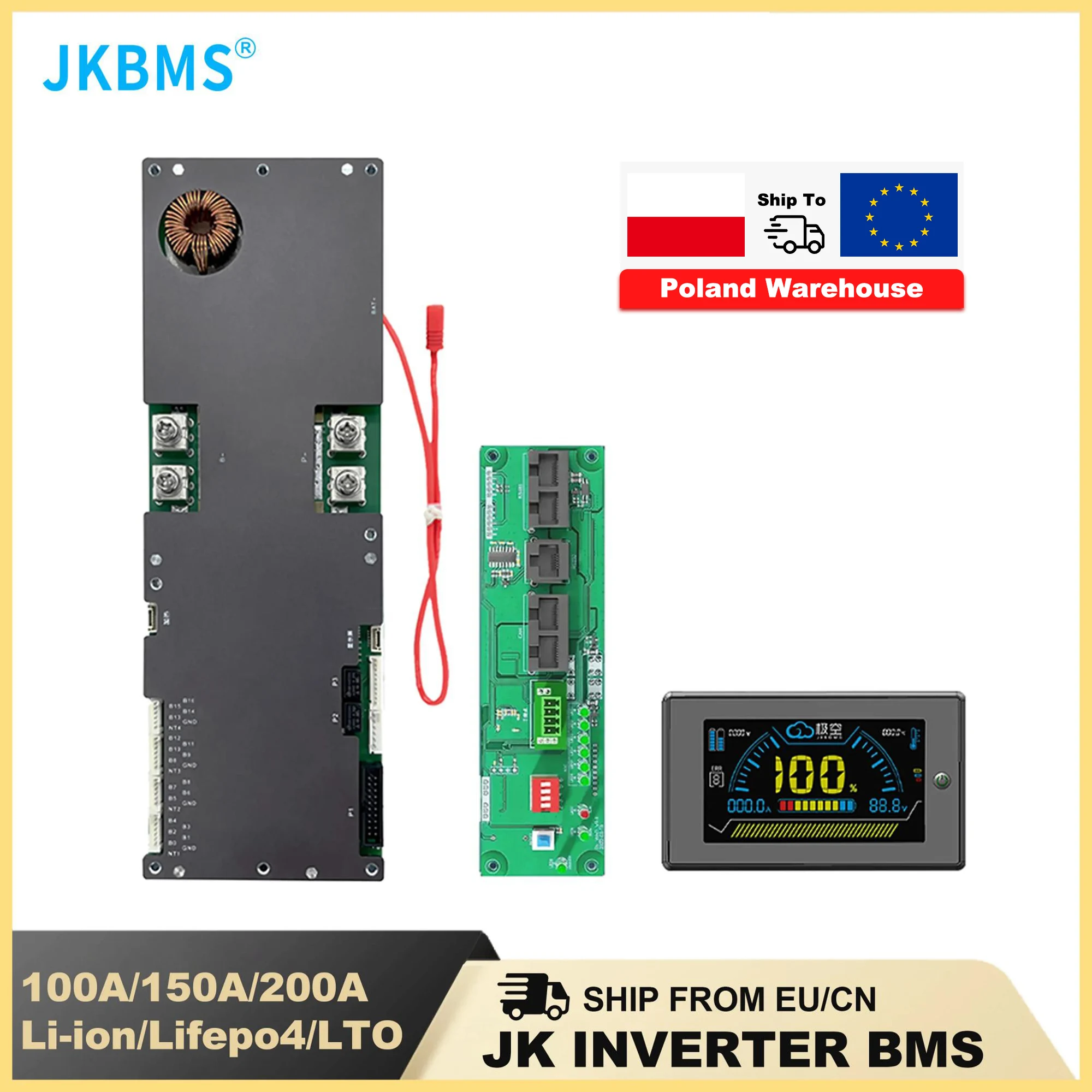 JKBMS Inverter Smart BMS 8S 16S 24V 48V 100A 8S-16S 150A 200A Family Energy Storage Lifepo4/Li-ion/LTO For Growatt Deye Inverter