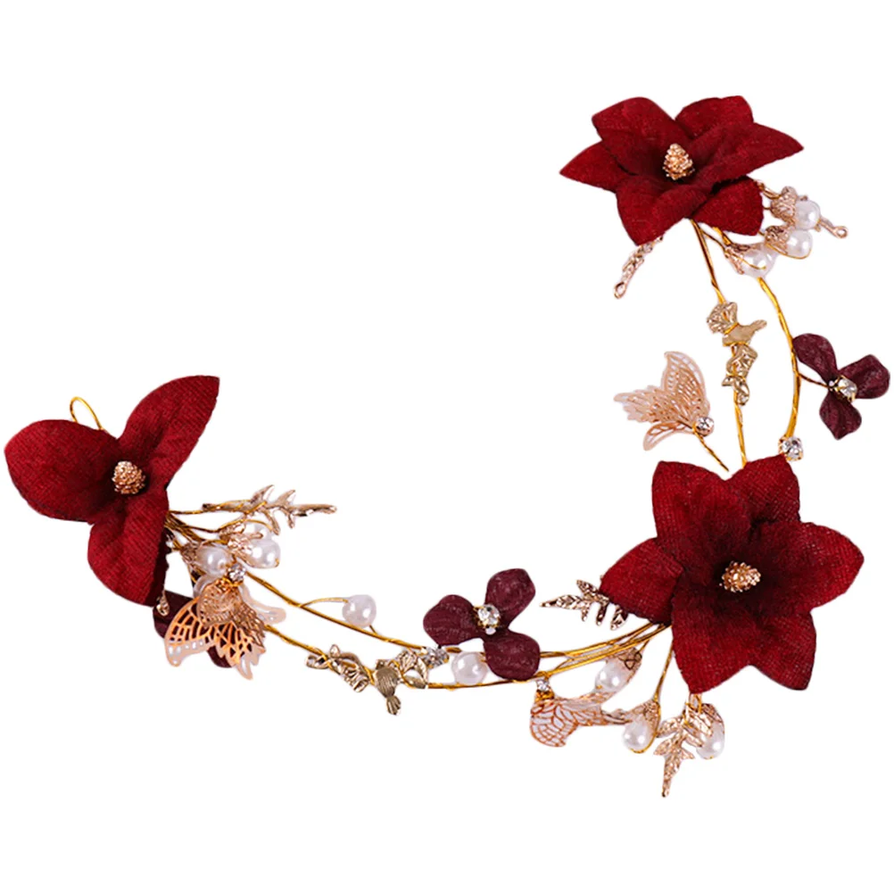 

Red Flower Headb Beautiful Hair Accessories for Wedding Bride Lightweight Compact Vintage Parties Proms Women Headdress Bridal