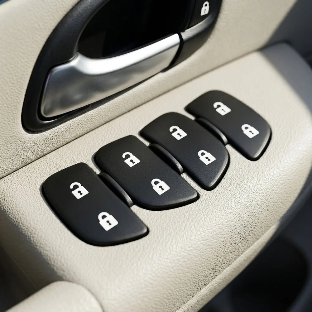 For Saab 93 2003 to 2007 Door Lock Button Repair Sticker Decal Vinyl Overlay Black Base White Illuminated Signs