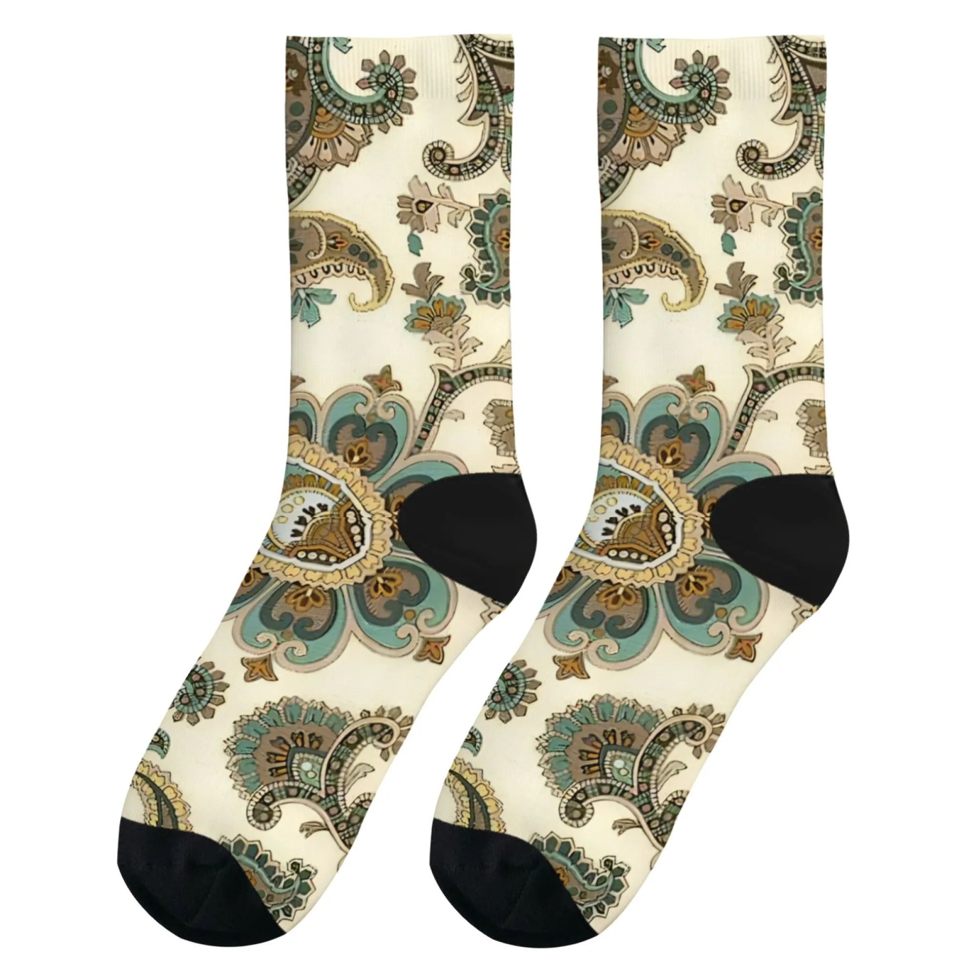 جوارب رجالية بطبعة بيزلي ريترو منتصف الساق، نمط بوهيمي كلاسيكي، جوارب دائرية دافئة ومريحة لفصل الشتاء غير الرسمي #4