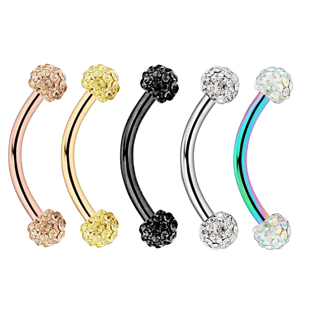 

crystal ball eyebrow rings mix 5 colors wholesales banana curved lip rings daith helix traguc earrings 16g 8mm eyerbow barbell b