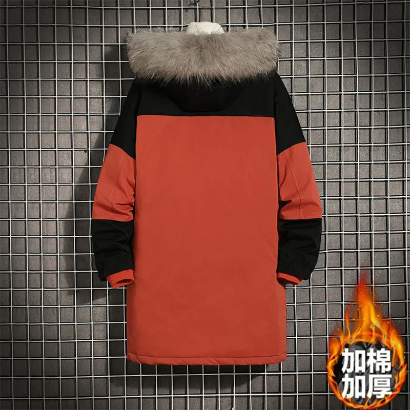 Parkas de grande taille pour hommes, M-7Xl Kg, joli vêtement d'hiver chaud, épais, avec col en fourrure, manteaux rembourrés en Patchwork, 130