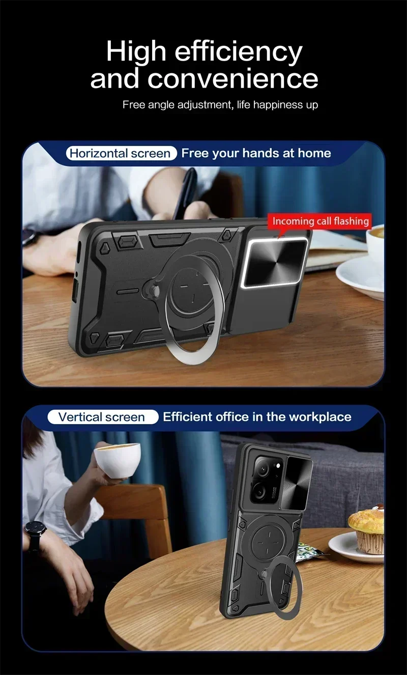 Для Xiaomi 13T Pro Чехол слайд-линзовой бронированный чехол для телефона Xiaomi Mi13T Mi 13T 13 T Pro Xiaomi13T Магнитный кольцевой держатель Задняя крышка