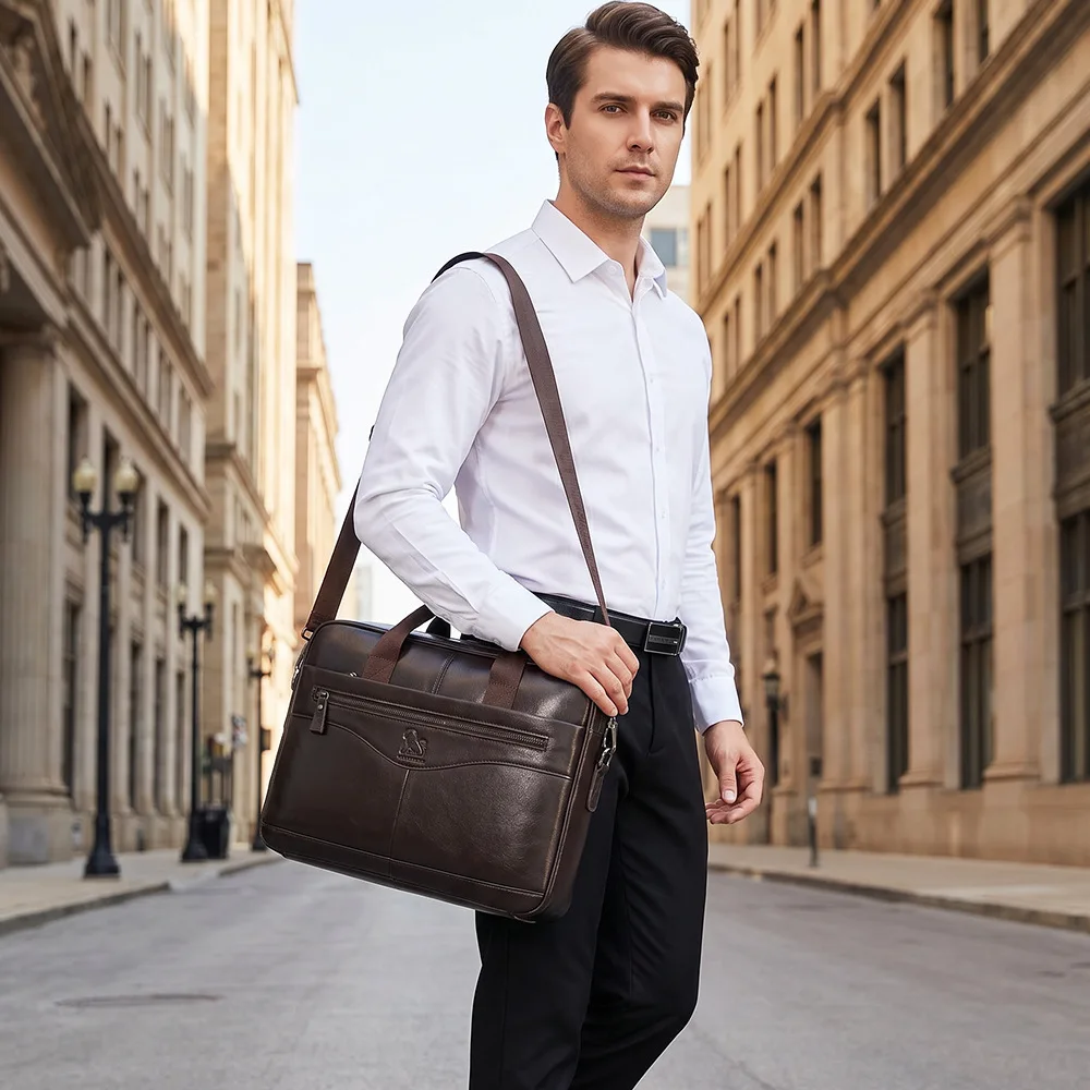 STEEL LION Large-Capacity Genuine Leather Men's Cowhide Laptop Bag, Vintage-Style Top-Grain Cowhide Briefcase