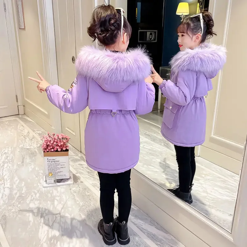 Coat Jacket Girls Cotton Windbreak Outwear 2025 Beautiful Warm Thicken Velvet Winter Skiwear Plus Size Children's Clothing