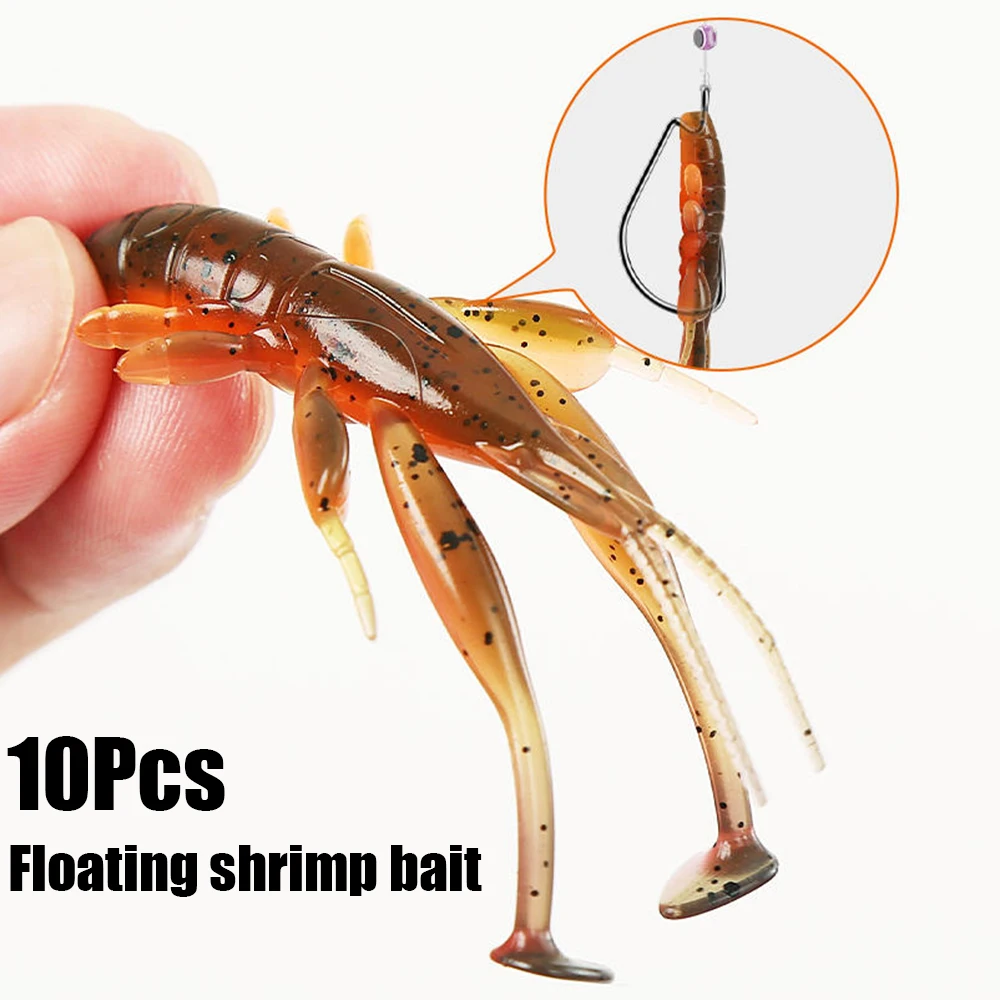 10Pcs Crawfish Fishing Lures Crazy Shrimp Lobster Soft Plastic Bait UV Salt TPE/TPR Silicone Floating For Trout Bass Fishing