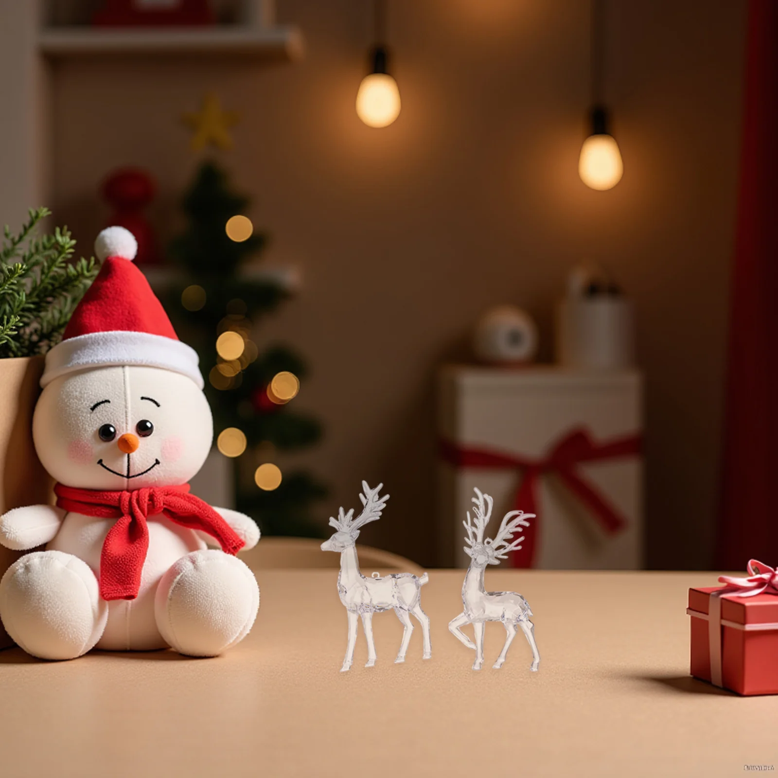 

4Pcs Clear Plastic Elk Statue Acrylic Reindeer Hanging Ornament for Christmas Tree Decor Holiday Party Mantel Decoration