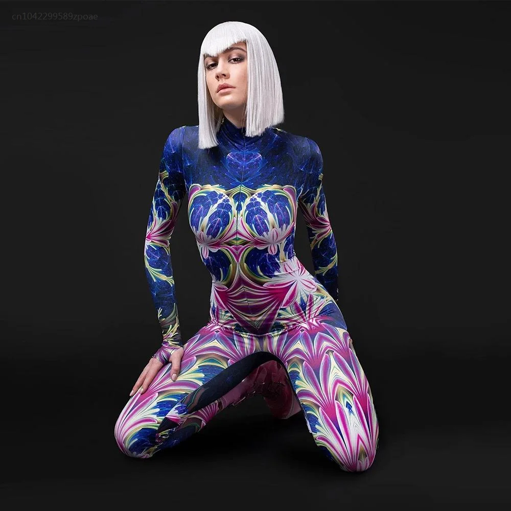 

Женские Боди 2024, Комбинезоны для взрослых в стиле панк с принтом Tie dye Zentai, комбинезоны с длинным рукавом, костюмы для косплея на Хэллоуин