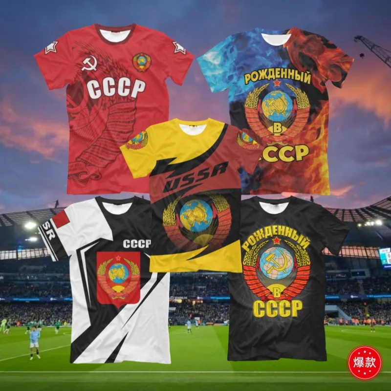 

Russia Retro Print T-shirt for Men Clothing Round Neck Short Sleeve Motorcycle T Shirts 2025 Summer Oversized Tee Top