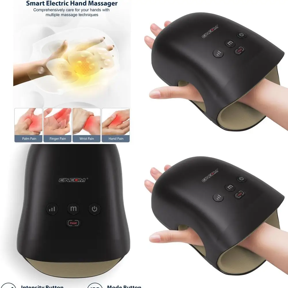 جهاز مساج يدوي لاسلكي مع حرارة وضغط لتخفيف الآلام وتخفيف نفق الرسغ، هدية مثالية للنساء (أسود)