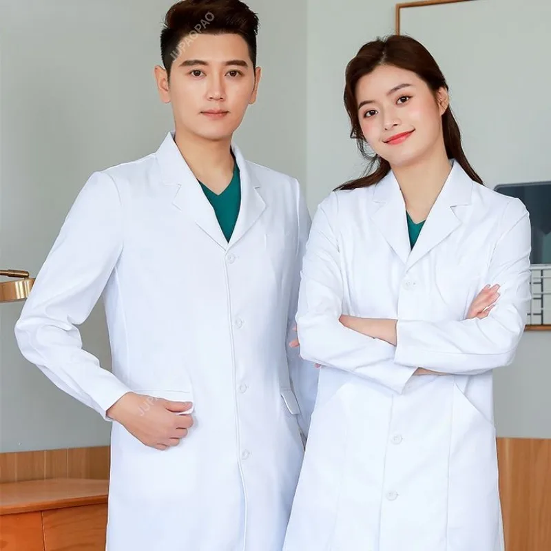 

White Coat Long Sleeve Doctor Wear Female Male Doctor Nurse Wear Winter Short Sleeve Slim Slim Experimental Drugstore Work Cloth