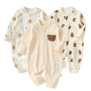 Vestiti autunnali del bambino pagliaccetto stampato orso del fumetto per i ragazzi ragazza neonato un pezzo abbigliamento cotone bambino tuta Costume infantile