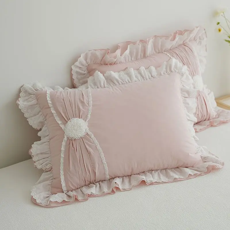 

Princess Style Flower Pillowcase bed Lace Embroidered Cotton Ruffles Pillow case sleep