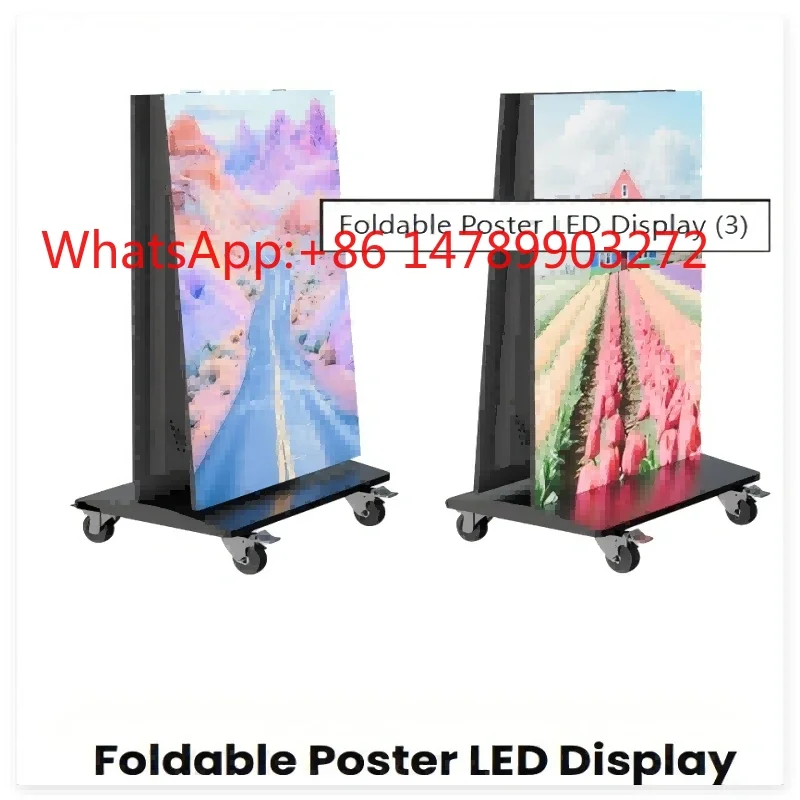 

640*1920mm Wheel Foldable LED Poster Mobile Indoor Commercial Display Screen