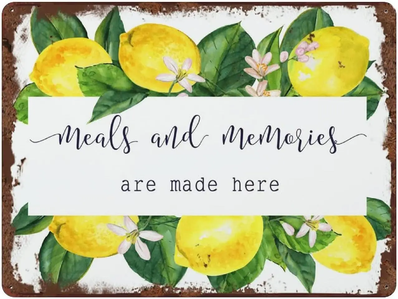 Retro Funny Metal Tin Sign Meals and Memories are Made Here Kitchen Wall Decor Lemon DIY Farmhouse  in-