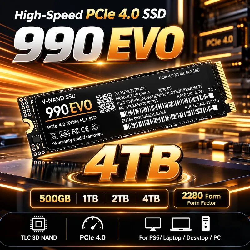 New 990 EVO M.2 2280 NVMe PCIe 4.0 X4 SSD TLC 3D NAND High Speed 7300MB/s Solid State Storage for PS5 Gaming Laptop Desktop