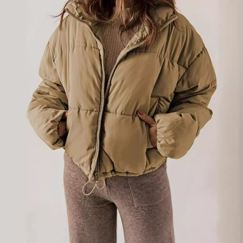 2026 Winter New Fashionable Trendy Down Cotton-padded Jacket for Petite Women Short Solid-color Simple Warm Cotton-padded Coats