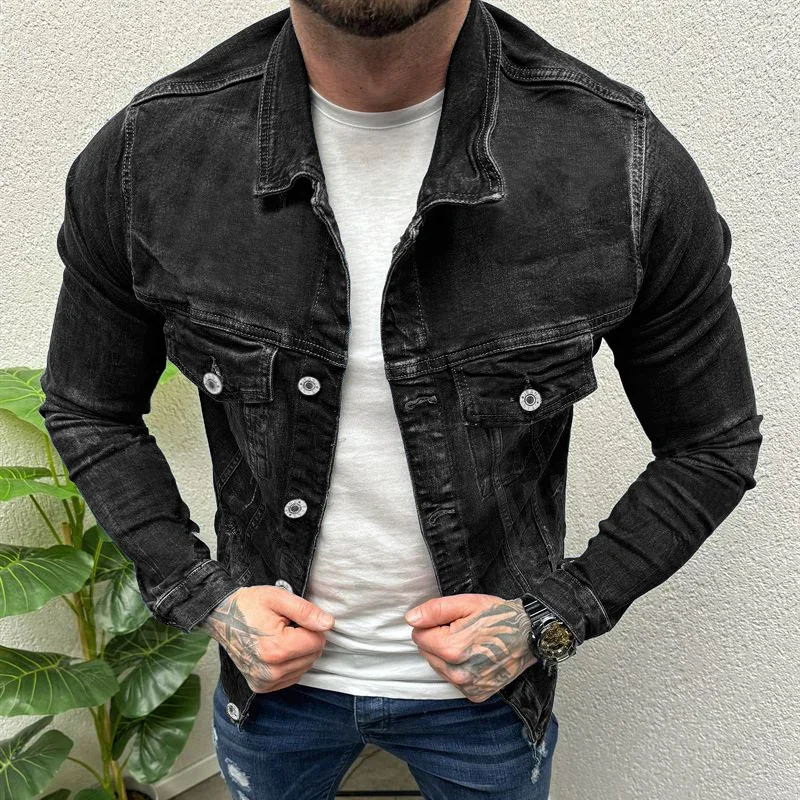 

2024 Autumn Trendy Mens Denim Jacket Coats Slim Fit Long Sleeve Button-up Vintage Jean Jackets Men Streetwear Fashion Denim Coat