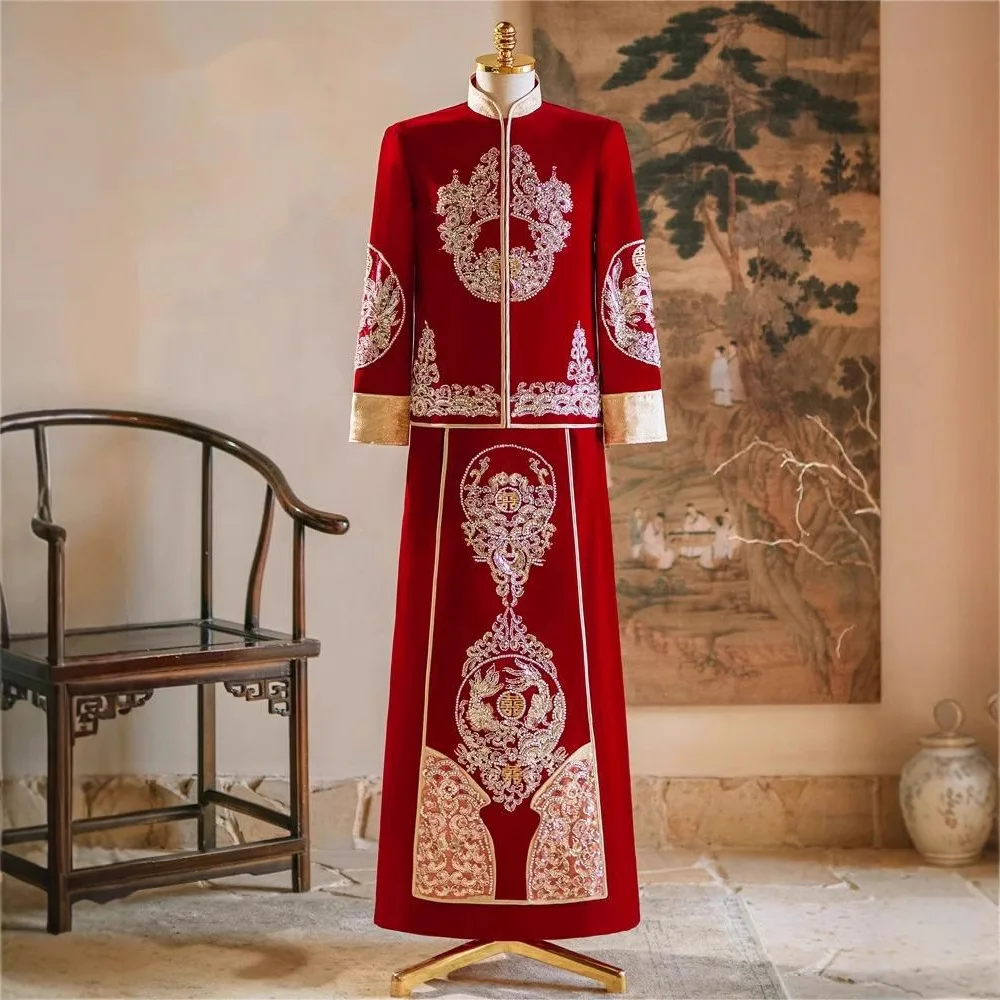 

Men's Xiuhe Suit Groom Wedding Suit Reception Toast Suit Men's Dragon And Phoenix Gown Tang Suit Embroidered Chinese Formal