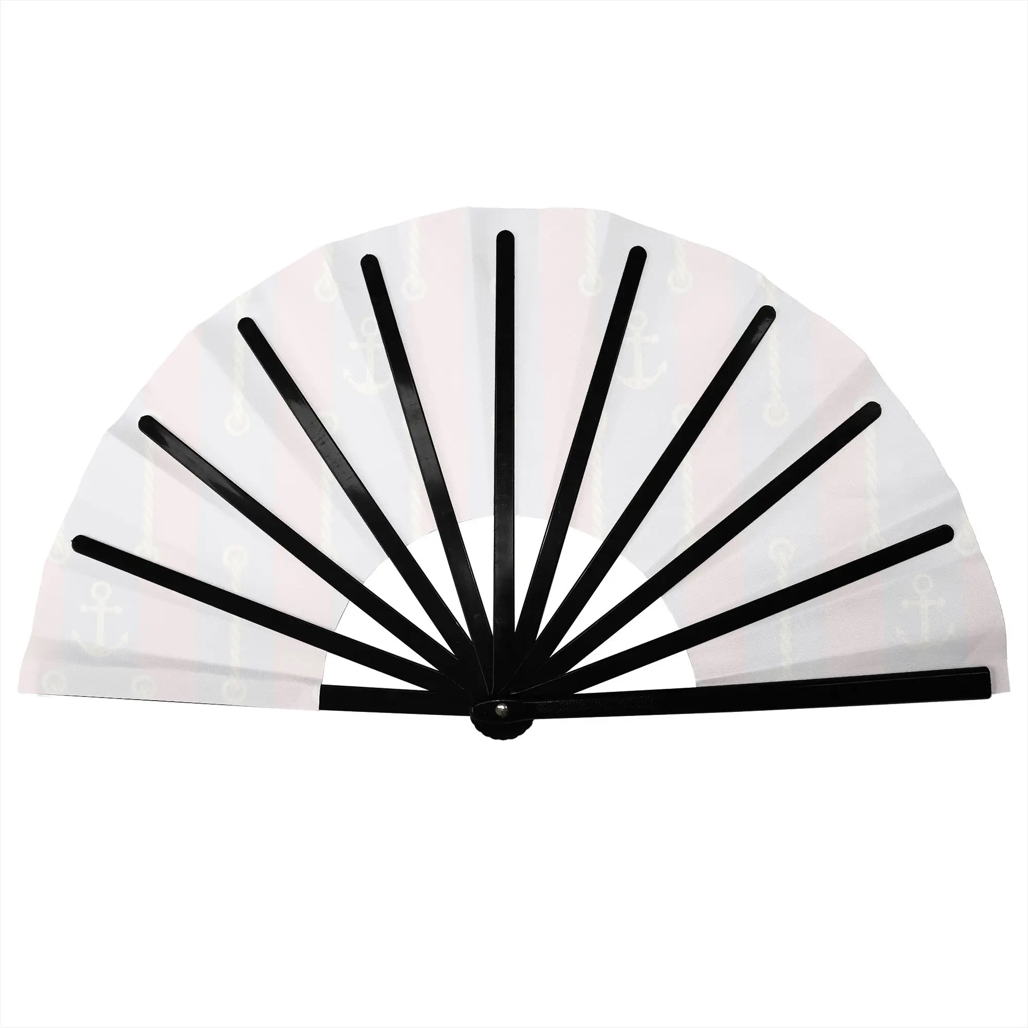 Vintage Nautical Gold Rope Stylish Hand Fan Women Red Navy Striped Printed Polyester Fan Vintage For Sports Events Gift