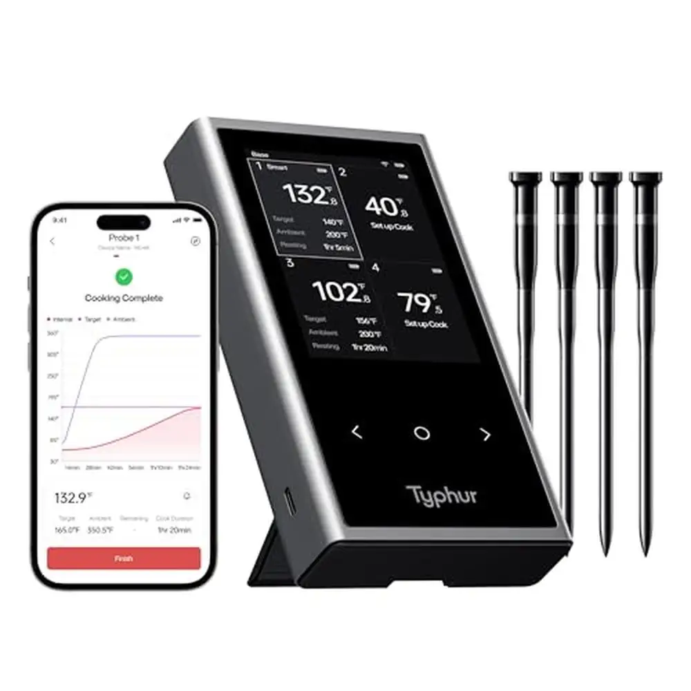 Wireless Meat Thermometer 4 Probes 6 Sensors LCD Display WiFi Bluetooth IPX8 Sync Station Chef Recipes App Sync Waterproof Fast