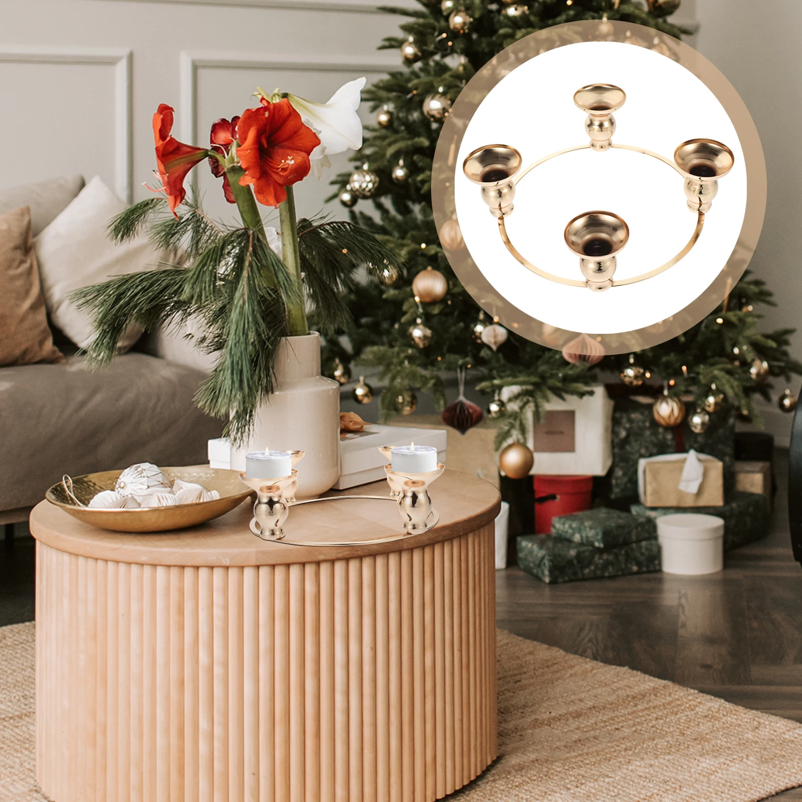 

Sturdy Iron Xmas Ring Wrought Metal Candlestick Decorative Wreath Holder For Party Home Diy Iron Stand Pillar Ring