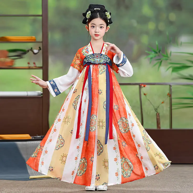 

Hanfu girls 2024 new summer clothes children's antique dress super fairy skirt Tang Palace night banquet