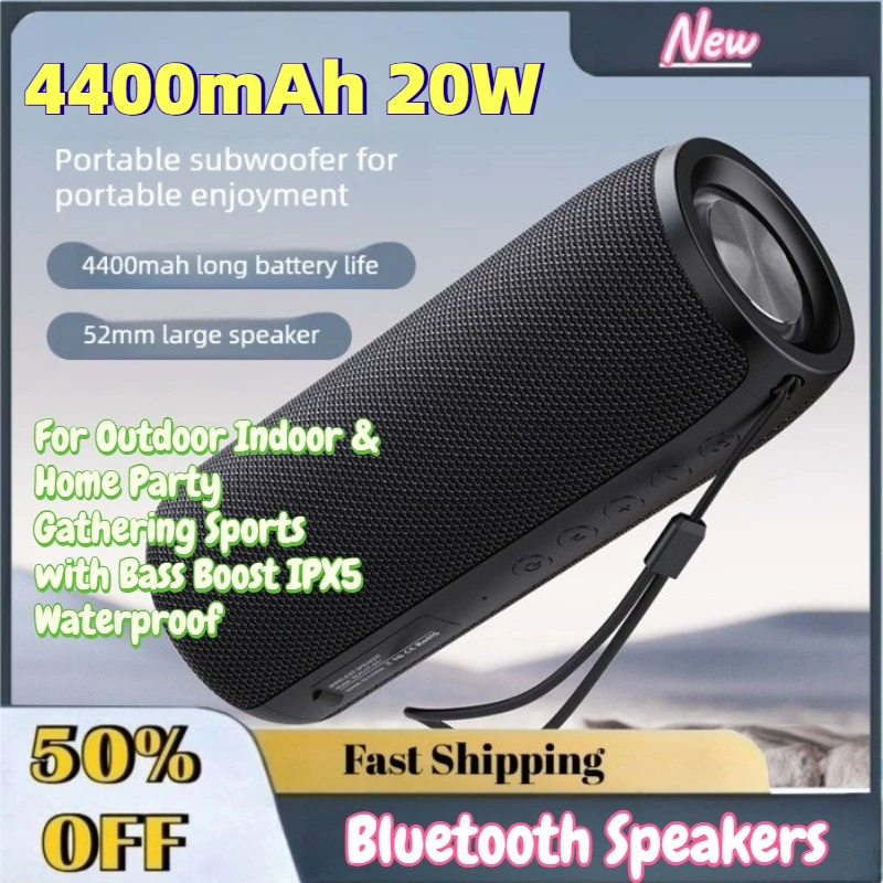 

New 4400mAh 20W Portable Bluetooth Speakers for Outdoor Indoor & Home Party Gathering Sports with Bass Boost IPX5 Waterproof