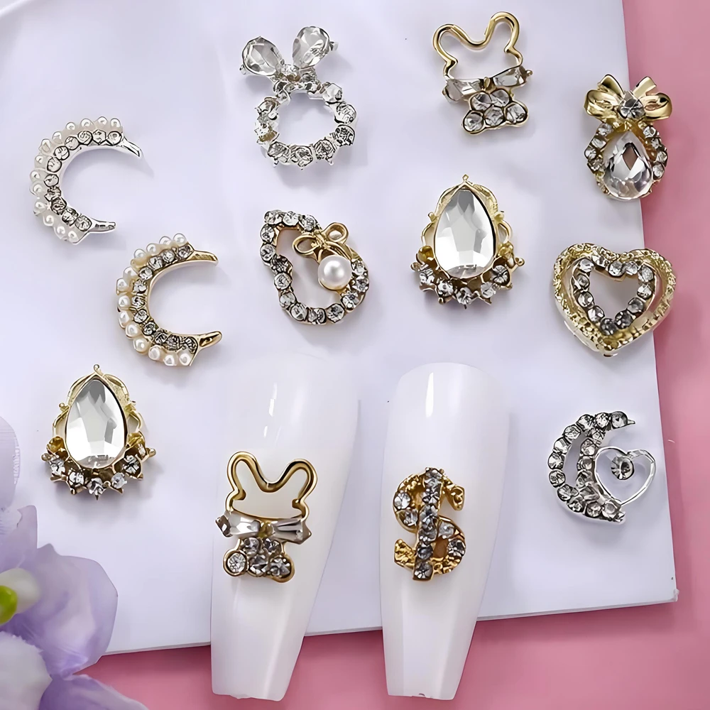 

10PCS 3D Luxury Alloy Nail Art Rhinestone Charms Pearl Jewelry Parts Accessories For Nails Decoration Ｍanicure Supplies Material