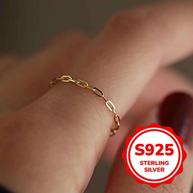 

s925 sterling silver simple checkered soft chain ring versatile classic fashion stacking trend elegant exquisite retro