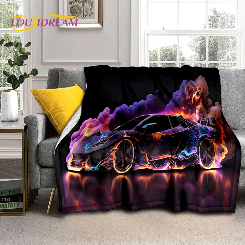 HD Concept Car 3D Future Sports Car Cartoon Blanket,Soft Throw Blanket for Home Bedroom Bed Sofa Picnic Travel Cover Blanket Kid