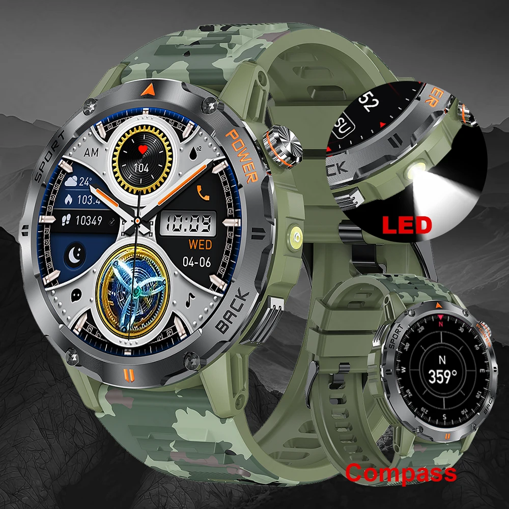 

Смарт-часы LIGE 400 мАч с LED-фонариком для активного отдыха и спорта, умные часы для Android и iOS, военный стандарт, мужские смарт-часы