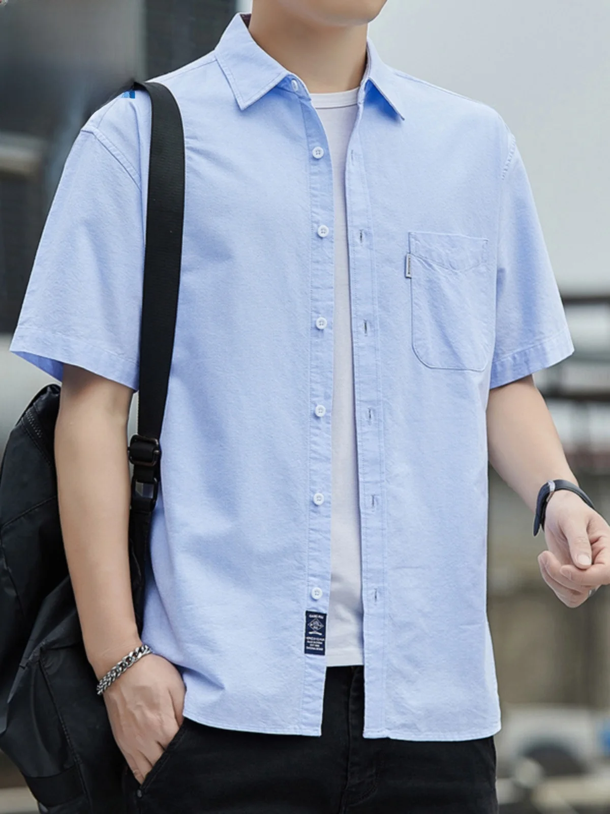 

Paul Men's Summer New ort Sve irt Pure Cotton Ox Cloth Faionable Versatile Mid-Youth Color Haome Jaet