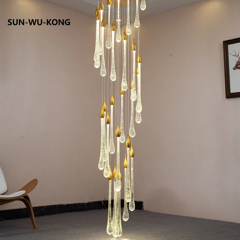 

Modern Crystal LED Ceiling Chandeliers for Living Room Large Staircase Long Water Drop Kitchen Island Restaurant Hanging Lamp