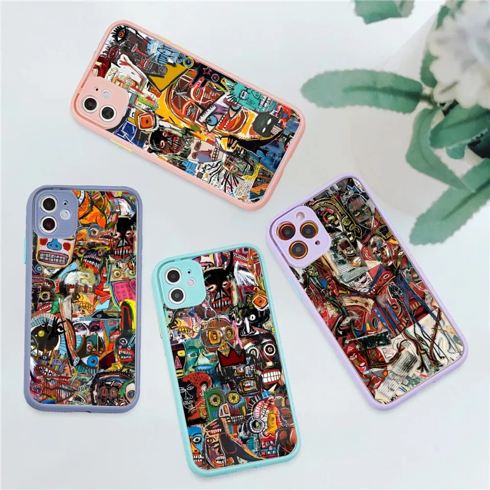 

B-Basquiats Art Phone Case for iPhone 14 11 12 13 Mini Pro Max 8 7 Plus X XR XS MAX Translucent Matte Cover