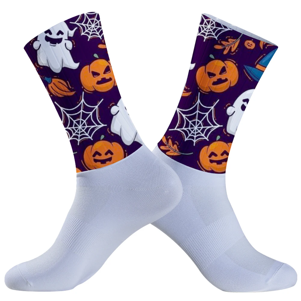 2024 Halloween Cycling Socks with Grippers for Yoga Football Gym Anti-slip Soccer Socks for Men and Women Breathable