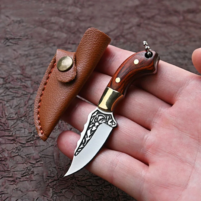 NEW Mini color wooden handle small straight knife portable key chain pendant unboxing small expert delicate knife